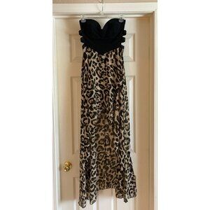 leopard print high low strapless dress size small